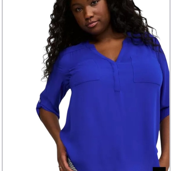 Torrid Harper Georgette Pullover 3/4 Sleeve Blouse Electric Blue 4X NWT - Picture 2 of 10